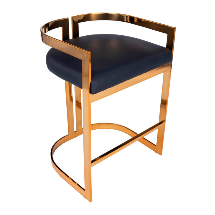 Everly Quinn Clarence Modern Gold And Black Faux Leather Upholstered Counter Stool Wayfair